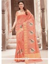 Peach Print Work Classic Saree