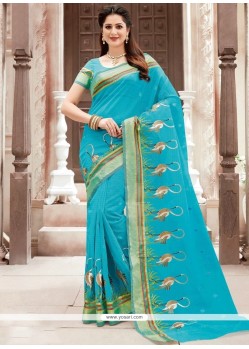 Blue Print Work Net Classic Saree