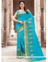 Blue Print Work Net Classic Saree