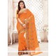 Chanderi Cotton Orange Print Work Classic Saree