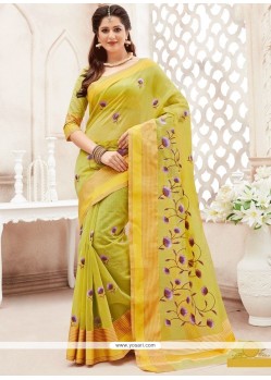 Yellow Print Work Classic Saree