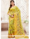 Yellow Print Work Classic Saree