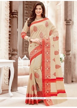 Print Work Beige Classic Saree