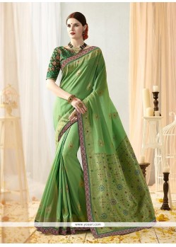 Art Silk Green Thread Work Traditional Saree