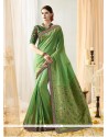 Art Silk Green Thread Work Traditional Saree