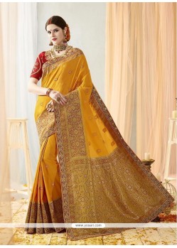 Thread Work Yellow Art Silk Traditional Designer Saree