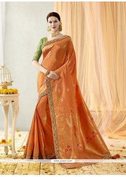 Peach Zari Work Art Silk Designer Traditional Saree