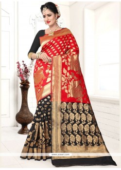 Art Silk Black And Red Traditional Designer Saree