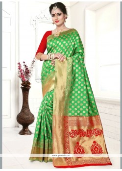 Weaving Work Green Traditional Saree