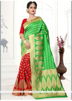 Green And Red Weaving Work Traditional Saree