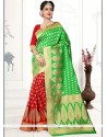 Green And Red Weaving Work Traditional Saree