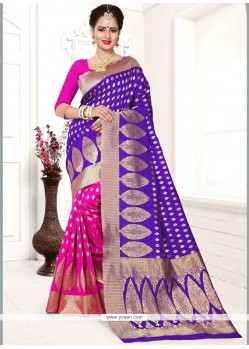 Blue And Hot Pink Weaving Work Traditional Designer Saree