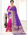 Blue And Hot Pink Weaving Work Traditional Designer Saree