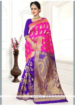 Weaving Art Silk Designer Traditional Saree In Blue And Hot Pink