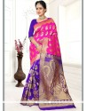 Weaving Art Silk Designer Traditional Saree In Blue And Hot Pink