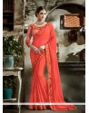 Embroidered Work Orange Classic Designer Saree