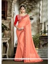 Peach Patch Border Work Faux Georgette Classic Saree