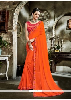 Faux Georgette Orange Designer Saree