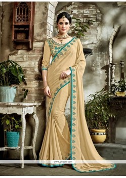 Brown Patch Border Work Faux Georgette Saree