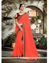 Orange Embroidered Work Faux Georgette Designer Saree