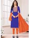 Print Work Blue Churidar Suit