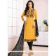 Print Work Cotton Yellow Churidar Suit