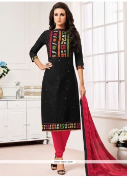 Cotton Black Embroidered Work Churidar Suit