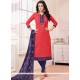 Cotton Red Print Work Churidar Designer Suit