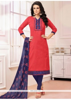 Cotton Red Print Work Churidar Designer Suit