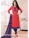 Cotton Red Print Work Churidar Designer Suit