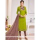 Green Embroidered Work Cotton Churidar Suit