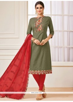 Cotton Embroidered Work Churidar Suit