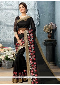 Embroidered Art Silk Designer Traditional Saree In Black