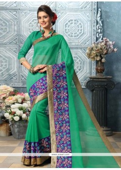 Art Silk Green Embroidered Work Traditional Saree