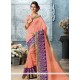 Art Silk Peach Embroidered Work Traditional Designer Saree