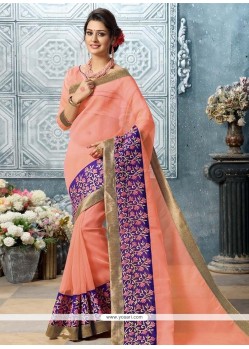 Art Silk Peach Embroidered Work Traditional Designer Saree