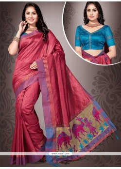 Weaving Work Rose Pink Art Silk Designer Traditional Saree