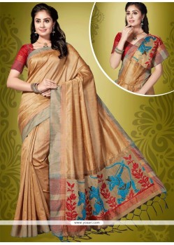 Art Silk Beige Traditional Designer Saree