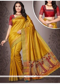 Mustard Weaving Work Designer Traditional Saree