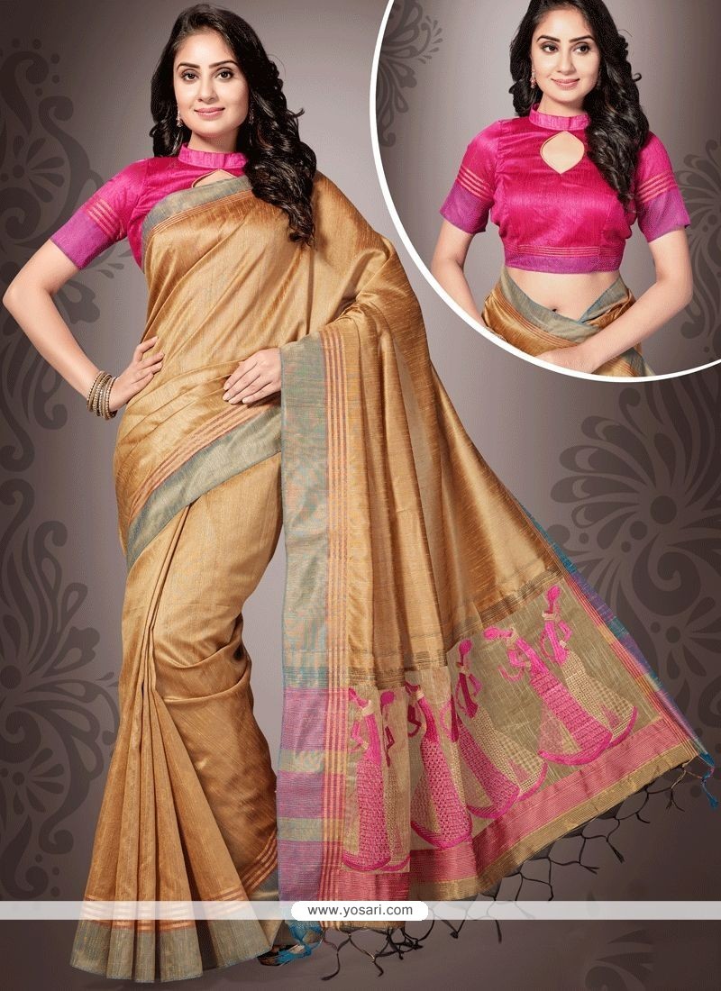 Buy Art Silk Beige Designer Traditional Saree | Designer Sarees