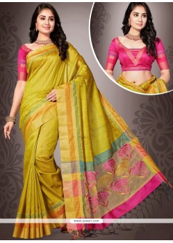 Mustard Weaving Work Art Silk Traditional Designer Saree