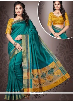 Art Silk Teal Traditional Designer Saree