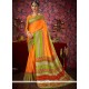 Fancy Fabric Orange Print Work Casual Saree