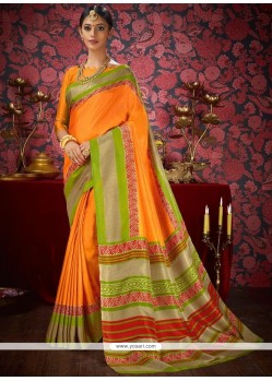 Fancy Fabric Orange Print Work Casual Saree