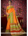 Fancy Fabric Orange Print Work Casual Saree