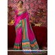 Hot Pink Print Work Fancy Fabric Casual Saree