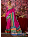 Hot Pink Print Work Fancy Fabric Casual Saree