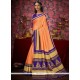 Orange Print Work Casual Saree