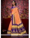 Orange Print Work Casual Saree