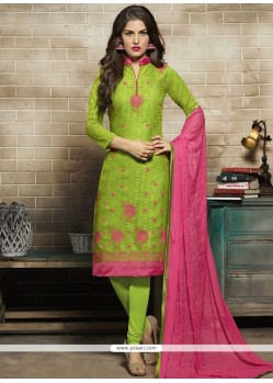 Embroidered Cotton Churidar Designer Suit In Sea Green